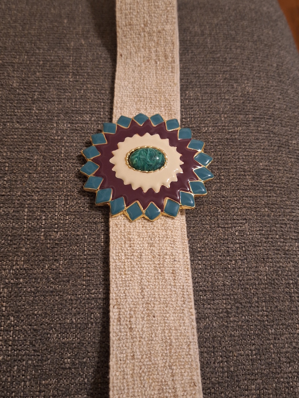 Purple, Teal & Cream Floral Medallion Belt Accent